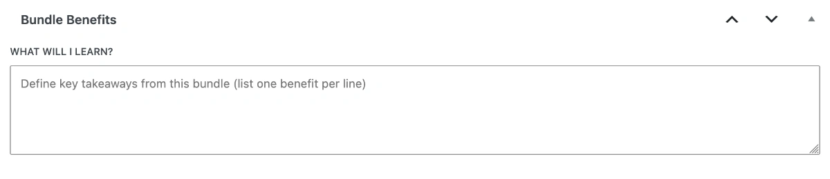 Screenshot of the Bundle Benefits metabox in Gutenberg for course bundles